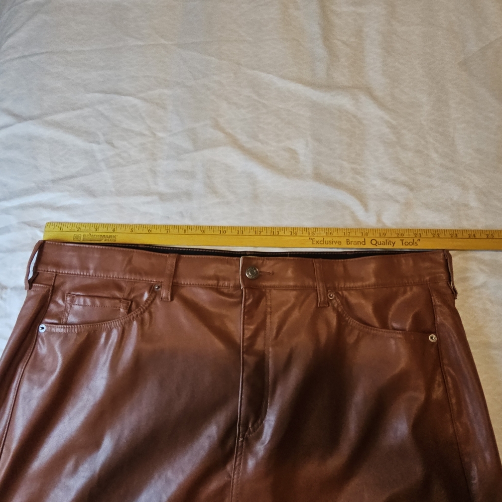 Torrid Pleather Midi Skirt Front Slit SZ 24 Brown - Picture 7 of 10